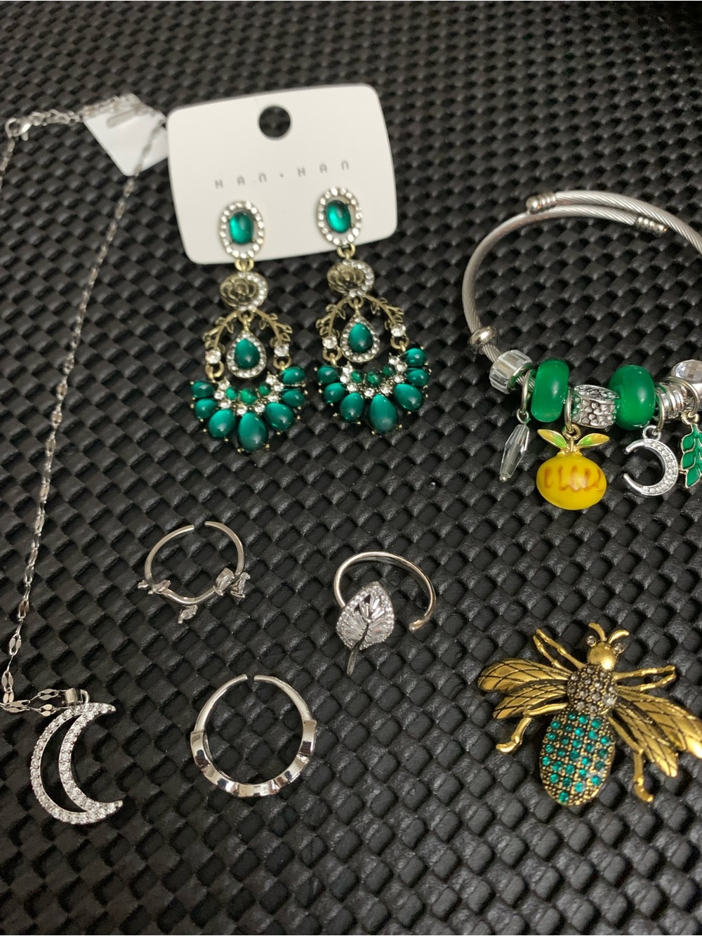 Green & Silver Statement Jewelry Bundle!! ALL BRAND NEW! 💚🪲🌙🍃